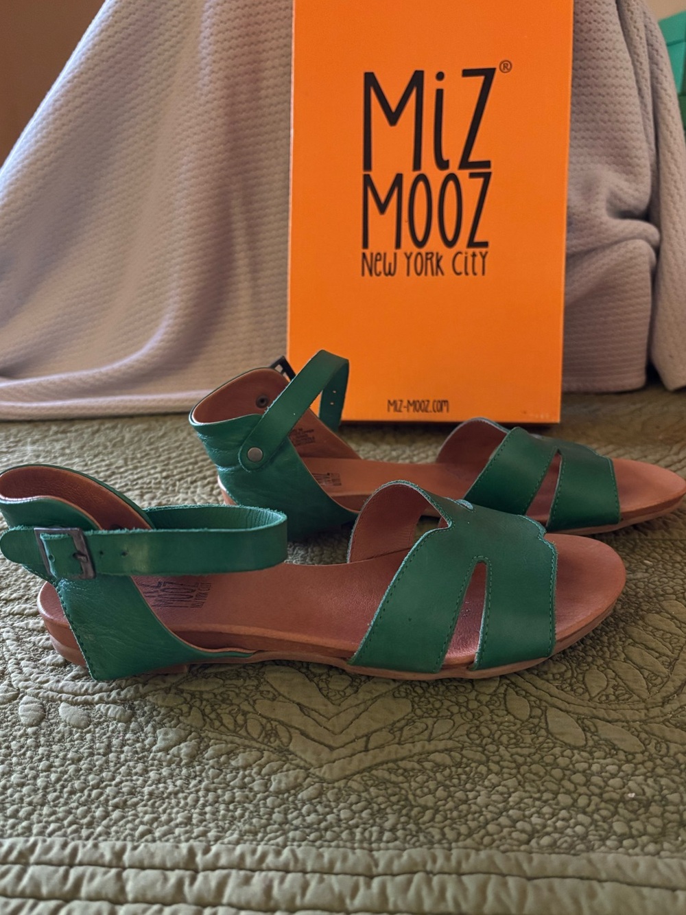 Miz Mooz Emerald Green Leather Ankle-Strap Sandals